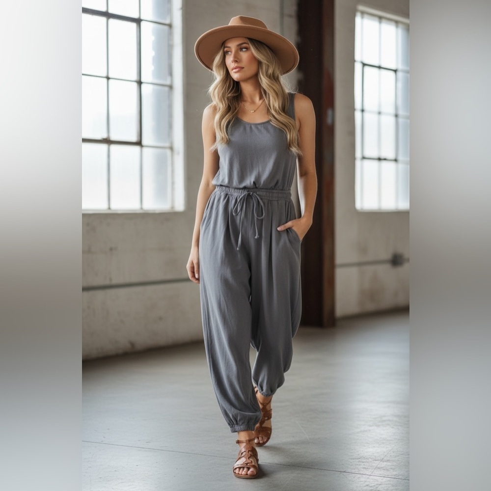Listicle Charcoal Grey Open Back Jogger Drawstring Jumper Jumpsuit